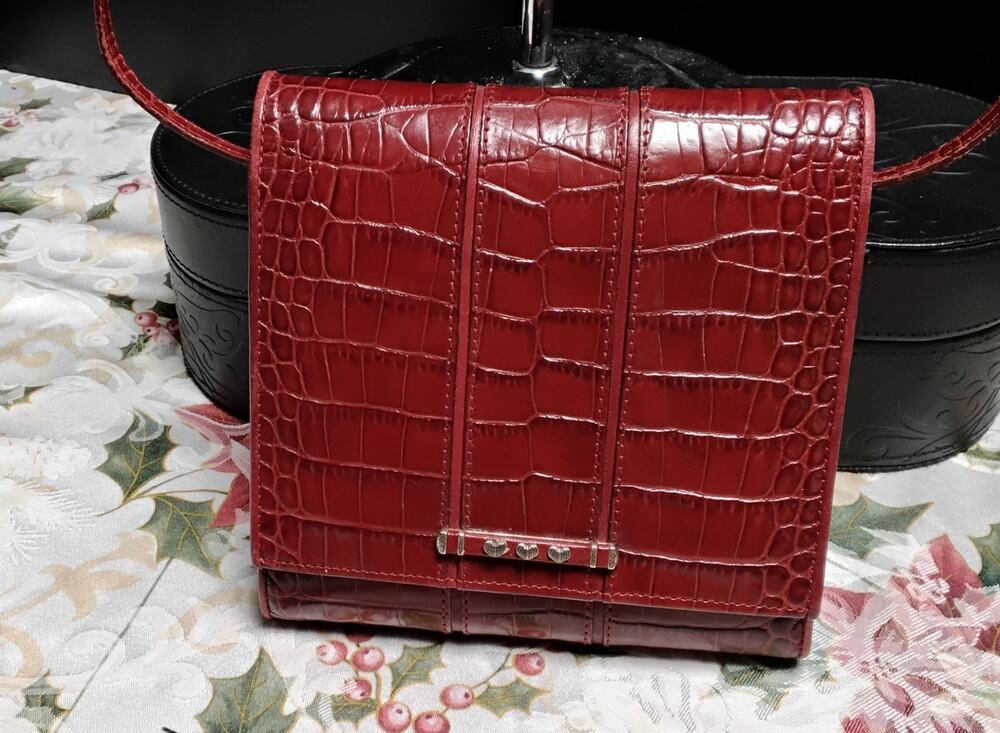 Brighton Red Leather Crossbody Organizer Clutch with straps wristlet
